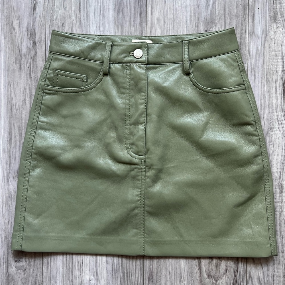 ARITZIA WILFRED Vegan Leather Green High Waisted Mini Skirt US 6